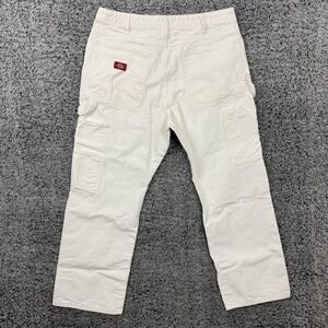 Dickies Pants Mens 34x30 White Canvas Painter Carpenter Workwear Utility Relaxed